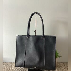 Rebecca Minkoff Black Saffiano Leather Square Tote Medium Bag Purse